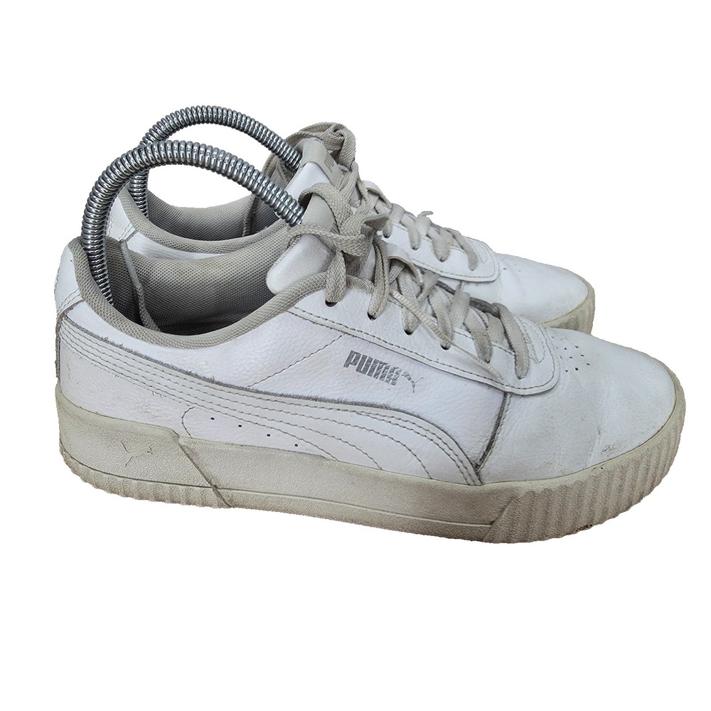 Puma‎ Carina Sneakers Womens 8.5 White Leather Casual Platform Shoes 370325-02